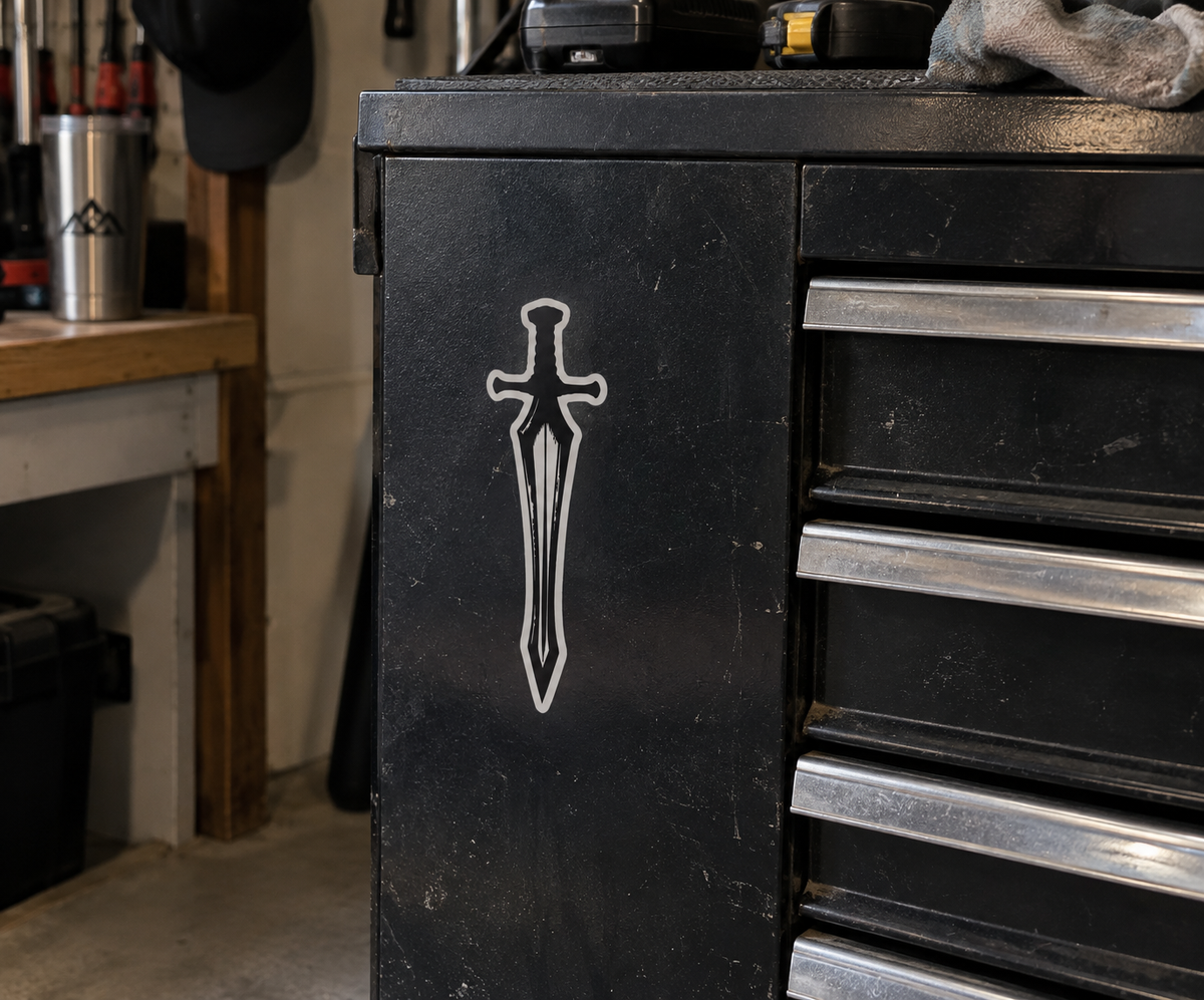 Sword & Cross Decal | 6" × 2"
