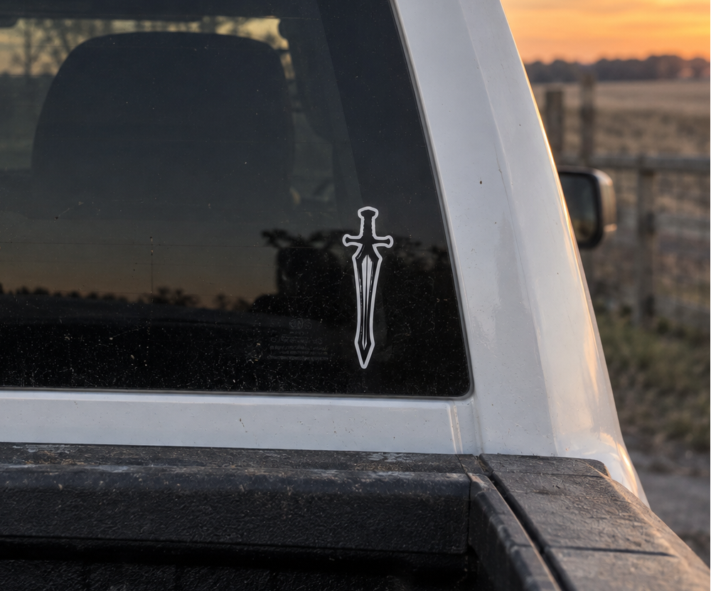Sword & Cross Decal | 6" × 2"